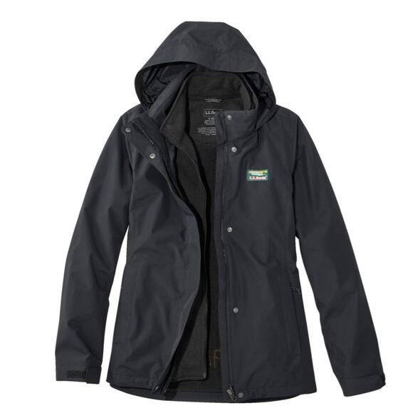 LL Bean Womens 3 in 1 Jacket XL Black L.L. Bean Hood Sweater Fleece Zip Coat - Picture 1 of 9